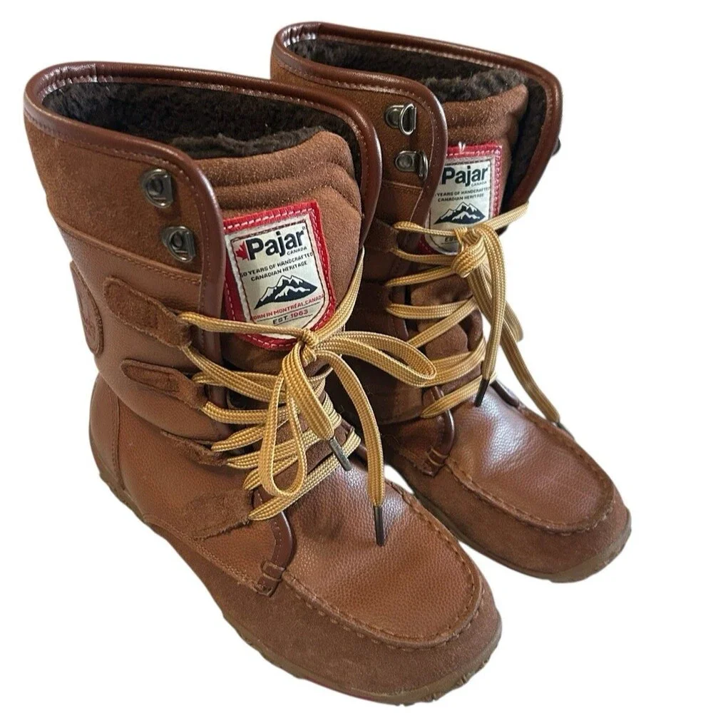 Pajar Gaetana Brown Leather Waterproof Moc Toe Boots Womens EU 37 US 6 - 6.5